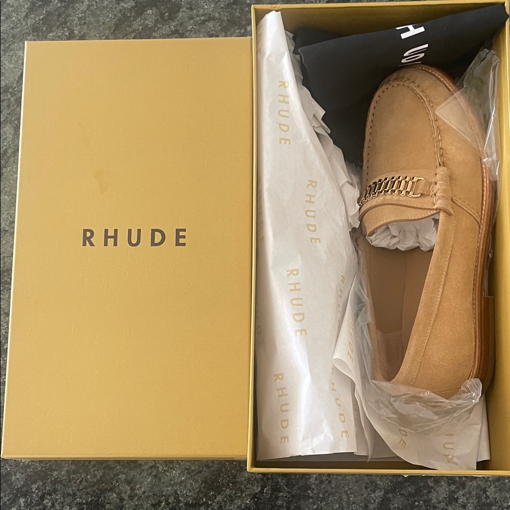 Rhude Camel Brown Loafers with Chain Detail